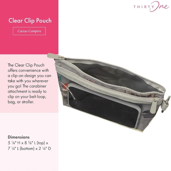 thirty-one Handbags - 31 Clear Clip Pouch with Gray Accents Camping  Cactus, Travel Bag, Phone Pouch